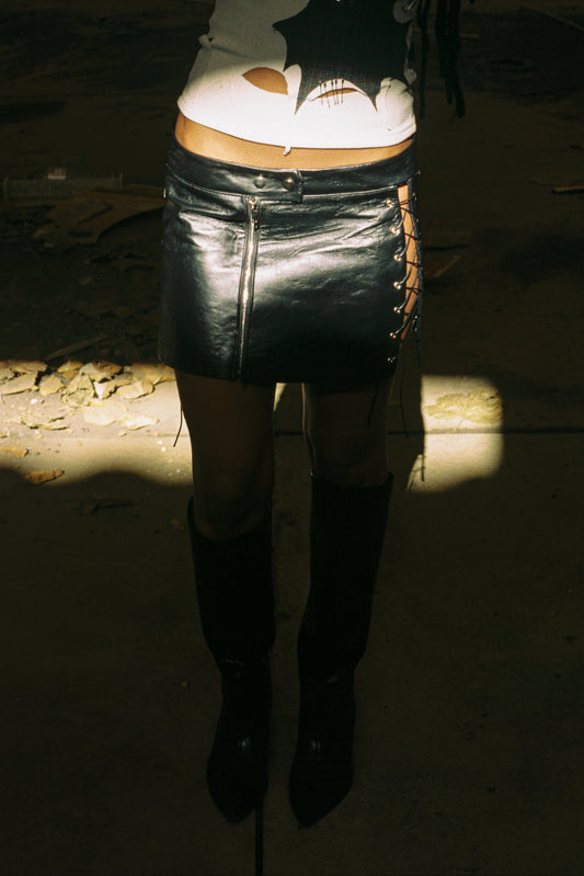 Mini Leather Skirt with Side Lacing