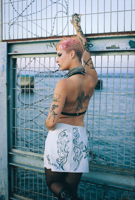 Hand-painted leather skirt